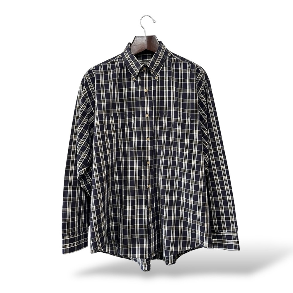 Van Heusen Men's Navy Blue Plaid Shirt, Large